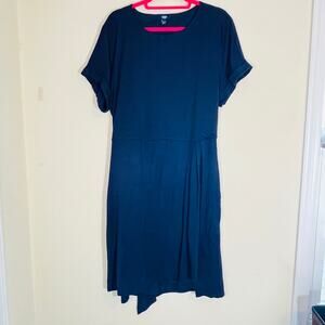 Chaps Faux Wrap Dress Navy Blue Size XXL Corpcore Girlboss Business Casual